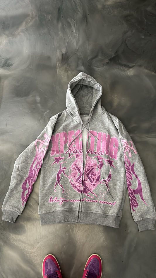 Xpecting Karma Pink Zip Up Hoodie